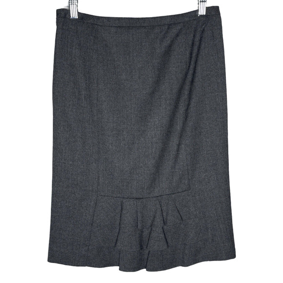 Talbots Skirt Womens 2 Gray Pencil Skirt Ruffle Back Neutral Minimalist Feminine - Picture 2 of 4